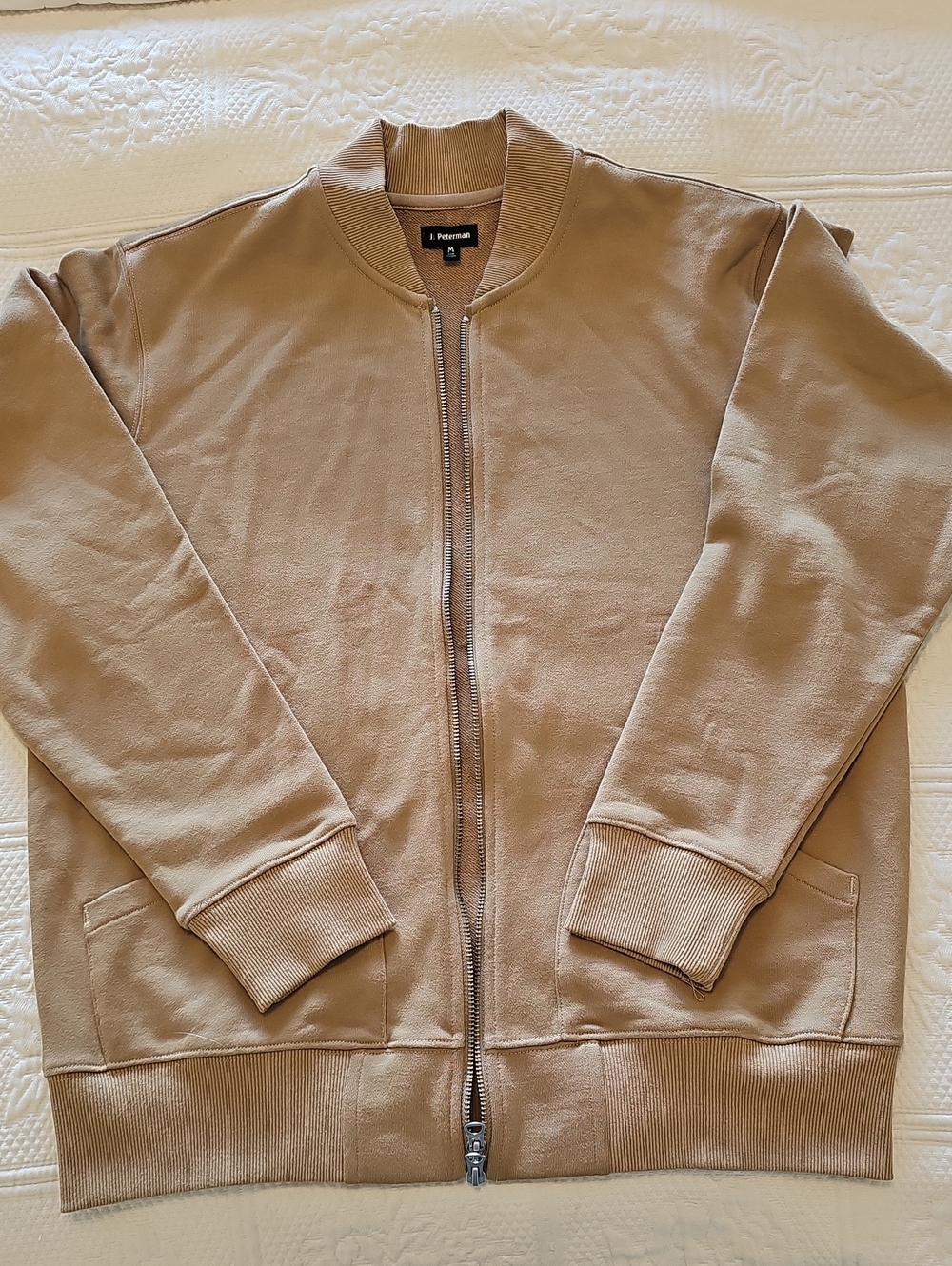 J.Peterman French Terry Knit Bomber Jacket - Tan/Khaki - Men's M *100% Cotton!*